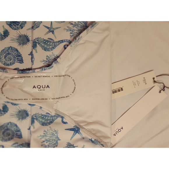 Aqua One piece Swimsuit Bathing Suit LARGE - Blue Seashells Seahorse Sealife - Picture 10 of 16